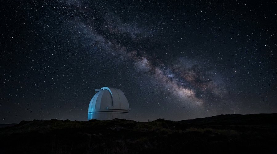 Scottish Dark Sky Observatory dome under a fully dark Milky Way sky in Galloway Forest Park