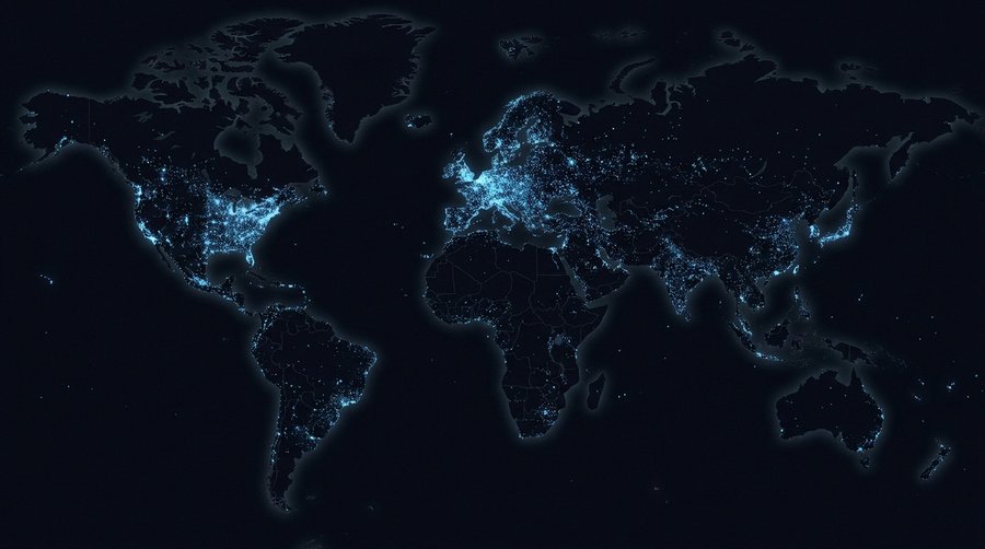 World map of Globe at Night citizen science data points as glowing dots dense in Europe and North America
